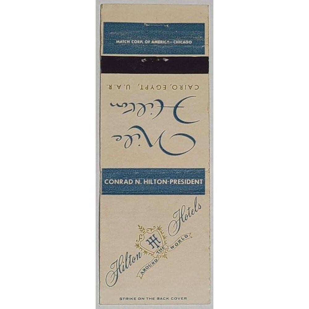 Vintage Matchbook Cover Nile Hilton Cairo Egypt UAR